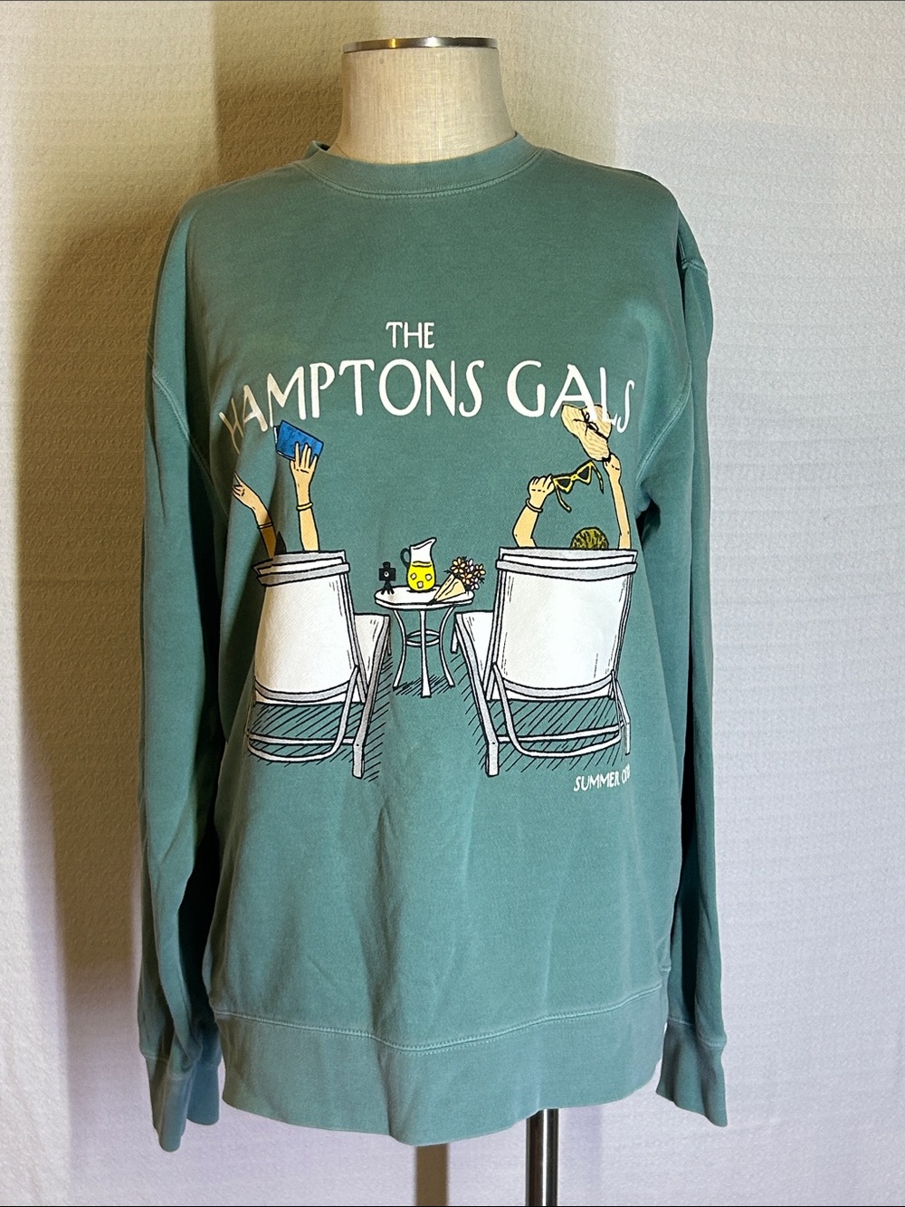 The Hamptons Gals Green Graphic Crew Sweatshirt